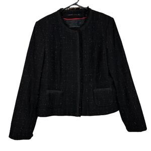 Perry Ellis Wool Blend Black & Pink Fringe Long Sleeve Blazer‎ Size 14